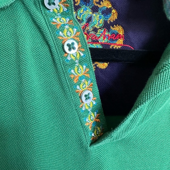 Robert Graham Large Mens Embroidered Polo Shirt - Green - Picture 5 of 8